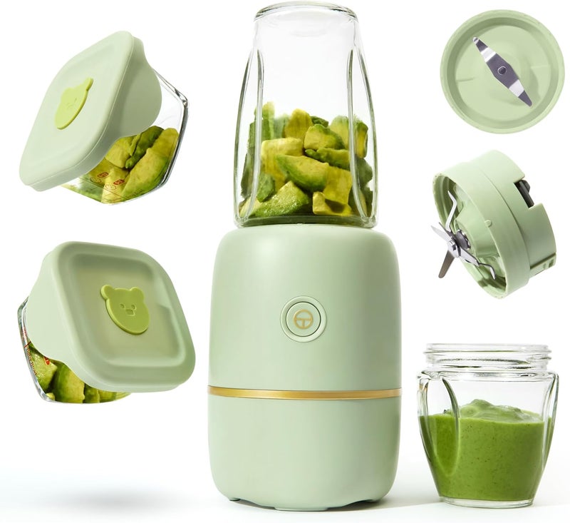 Kwiplee Bubble Blender, Baby Food Maker & Puree Blender with 2 Borosilicate Glass Cups, Compact Baby Bullet for Smoothies, Hands-Free One-Touch, 200W Motor, Sage - Image 1